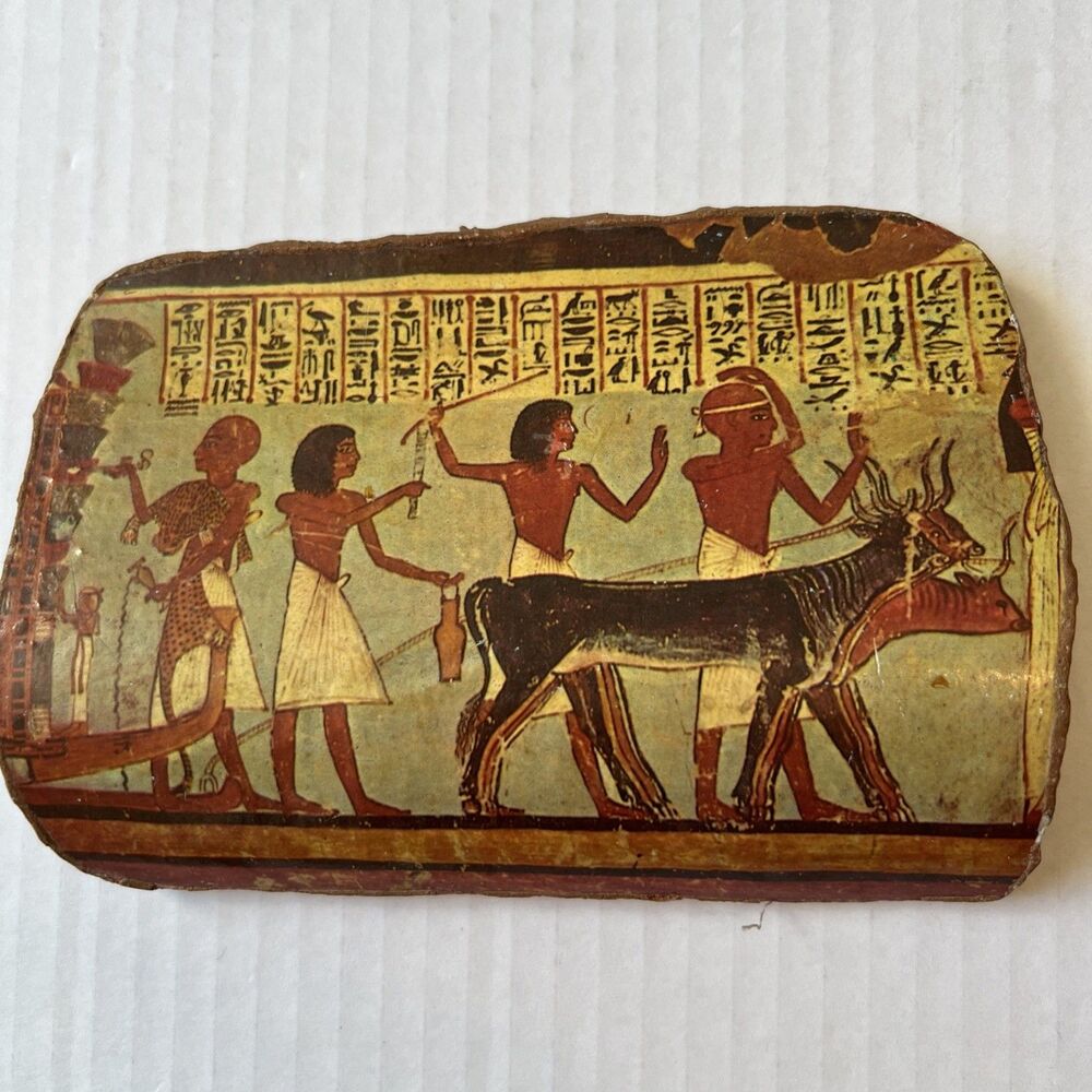 Egyptian Terracotta Replica Of Egyptian Art On Walls Painted Plaque Slab